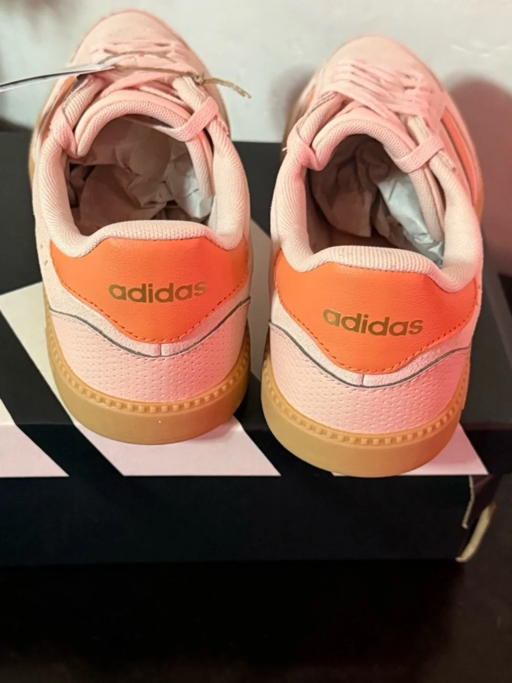 adidas Pink Suede Sneakers with Orange Stripes and Gum Sole